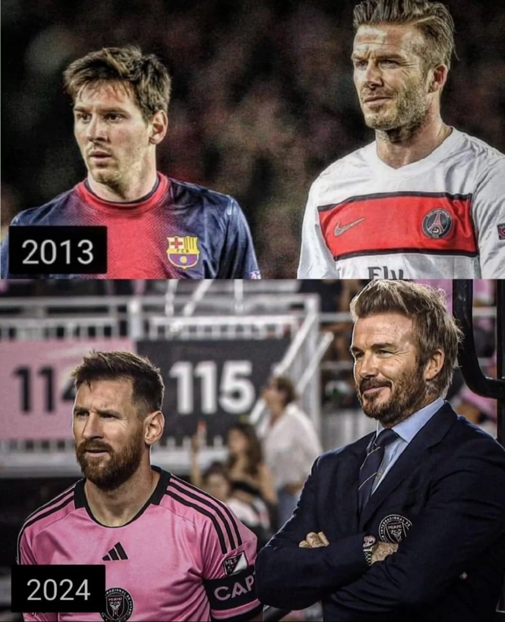 Lionel Messi y David Beckham 2013 y 2024