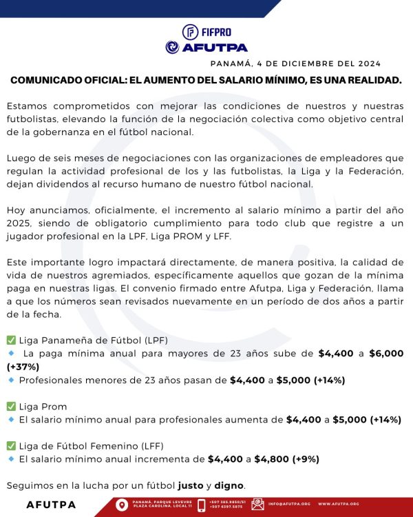 Comunicado oficial de AFUTPA