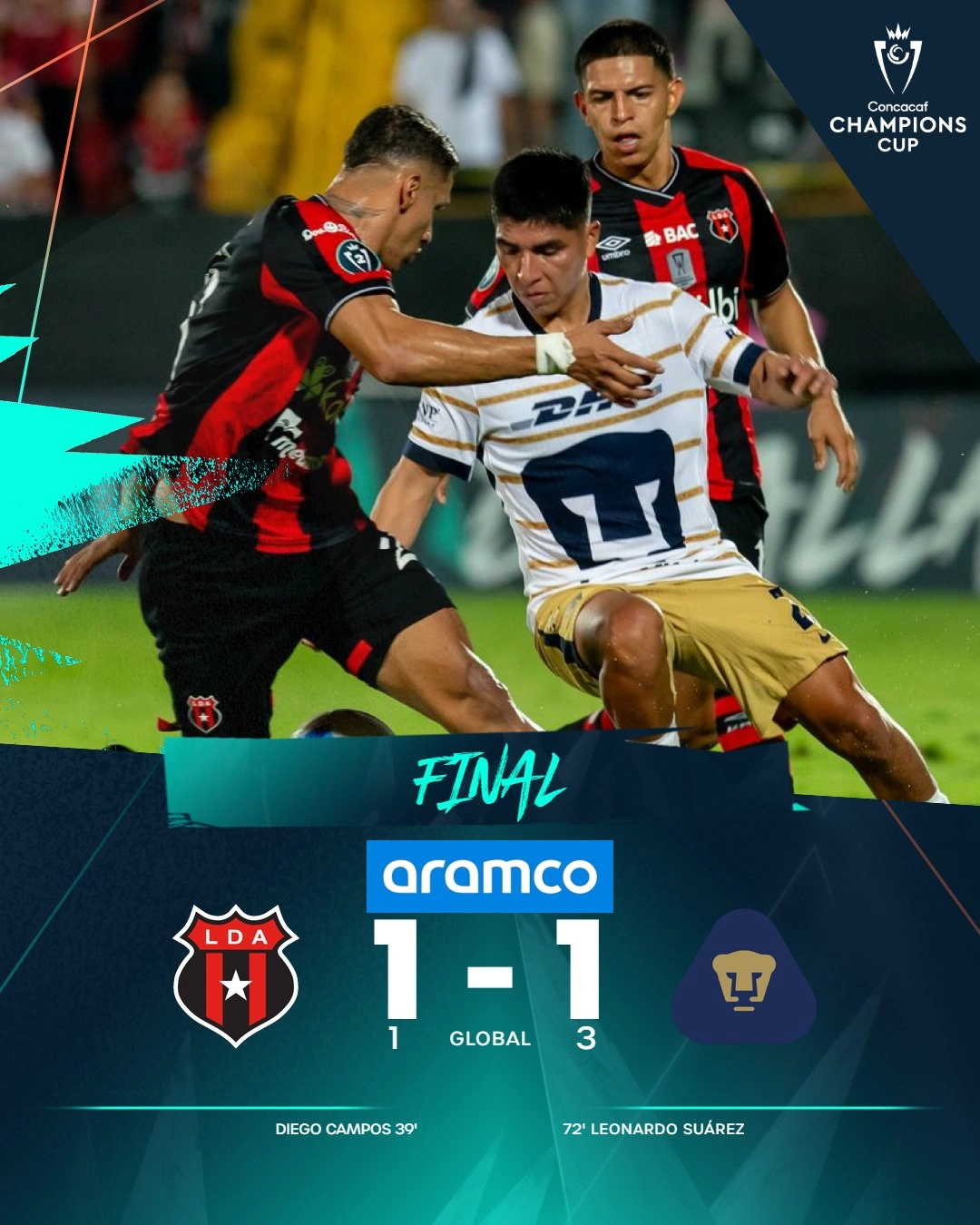 Alajuelense empata 1 - 1 ante Pumas